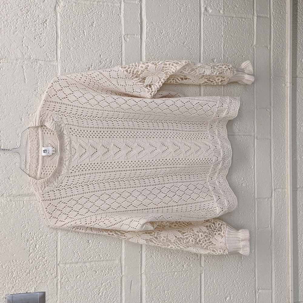 Crochet Lace Boho Ruffle Baggy sleeves crew neck sweater size Medium hippie